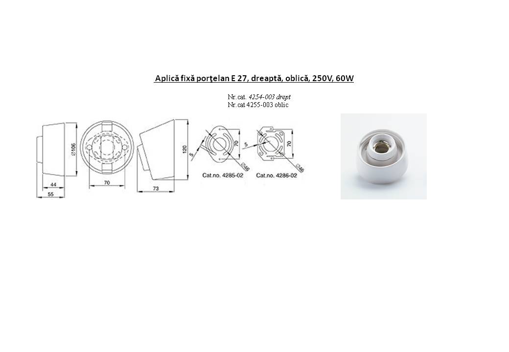 Aplica fixa portelan E 27-dreapta-oblica-250V-60W